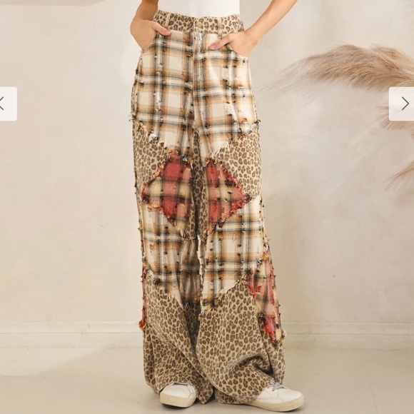 Oli & Hali  “ Waconia “ Oli and Hali Washed Leopard Mixed Fabric Pants 63 - Picture 1 of 1